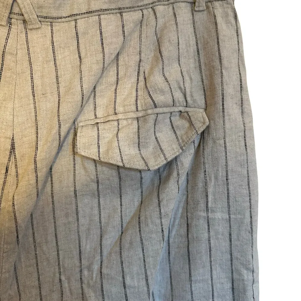Banana Republic High Rise Linen Wide Leg Pleated Trousers Striped Plus Size 16